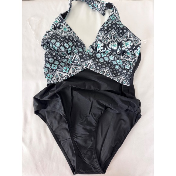 Emme Jordan Halter One Piece Swimsuit Tummy Control Padded Black S‎ - Picture 1 of 4